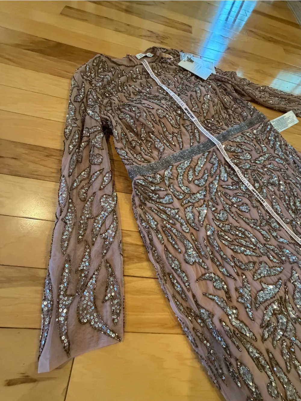 NWT Mac Duggal Size 20 Hand Beaded Sequin Cocktail MIDI Dress Long Sleeve